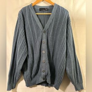 Bill Blass Cotton Blend Cable Knit Blue Cardigan Sweater Size XL